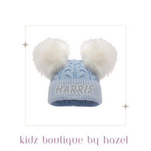 Embroidered double pom pom Hat