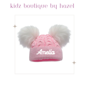 Embroidered double pom pom Hat